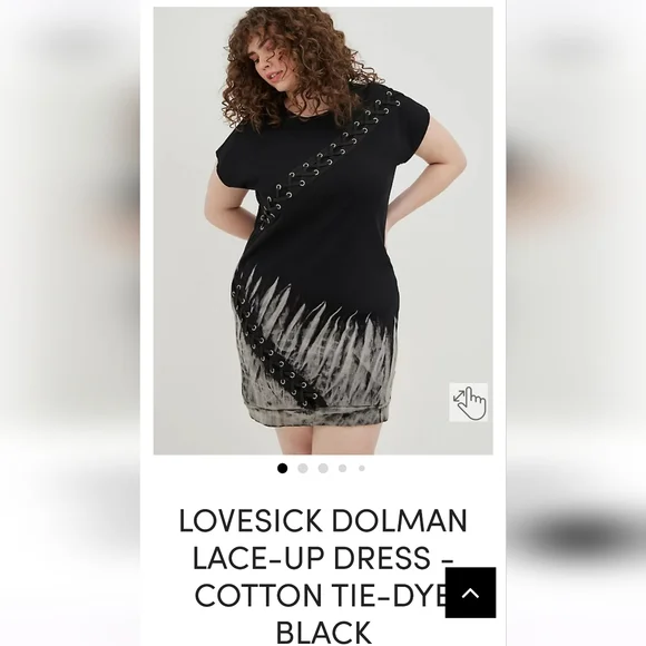 Size 2 torrid lovesick dolman lace up cotton tie-dye dress black grey - Picture 1 of 5